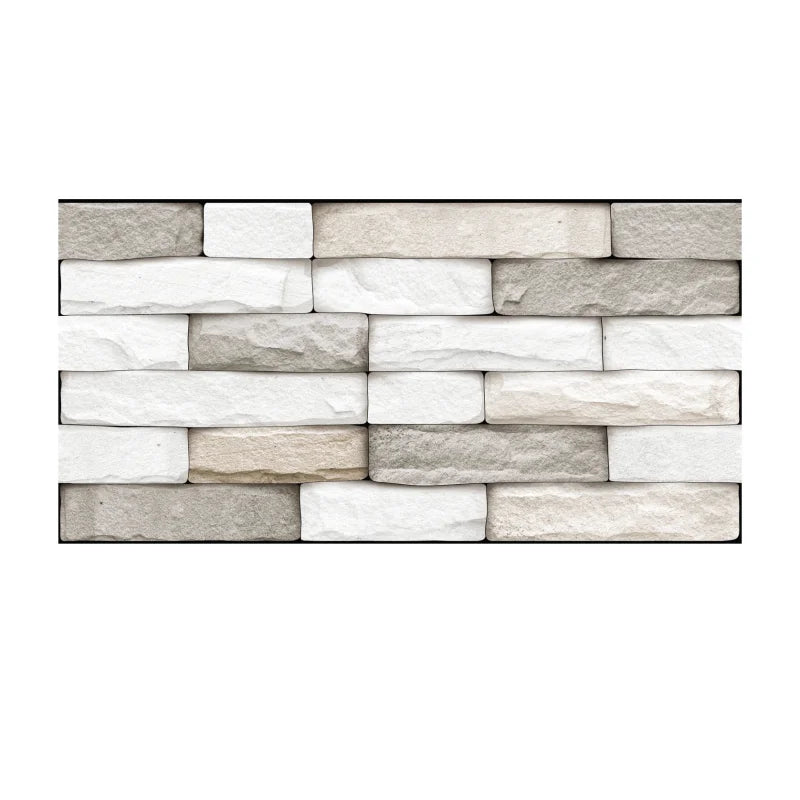 Self-adhesive backsplash tile sticker sheet, white and light grey brick pattern