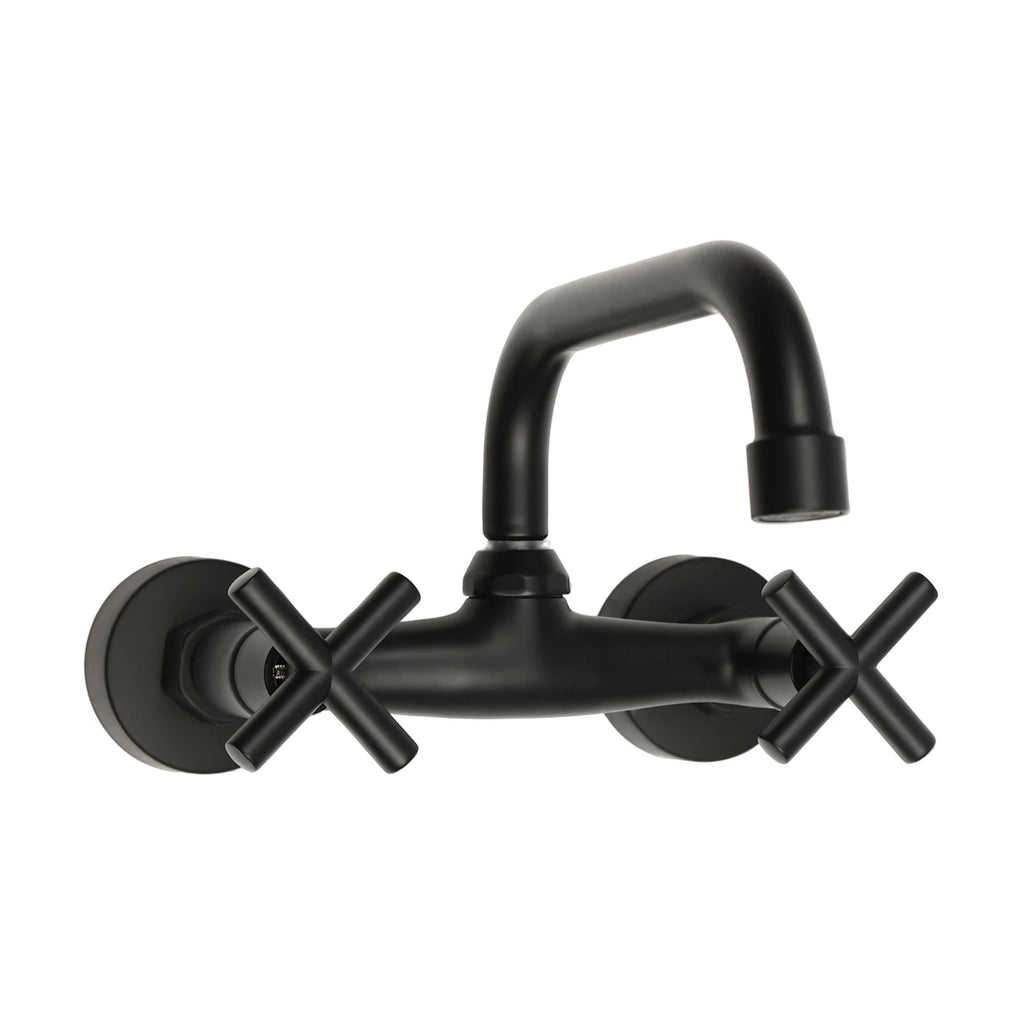 2-Handle Wall Mount 2-hole Bathroom Faucet Black, Copper & Ceramic 14.5-16.5cm Mounting Hole Distance 360° Rotatable