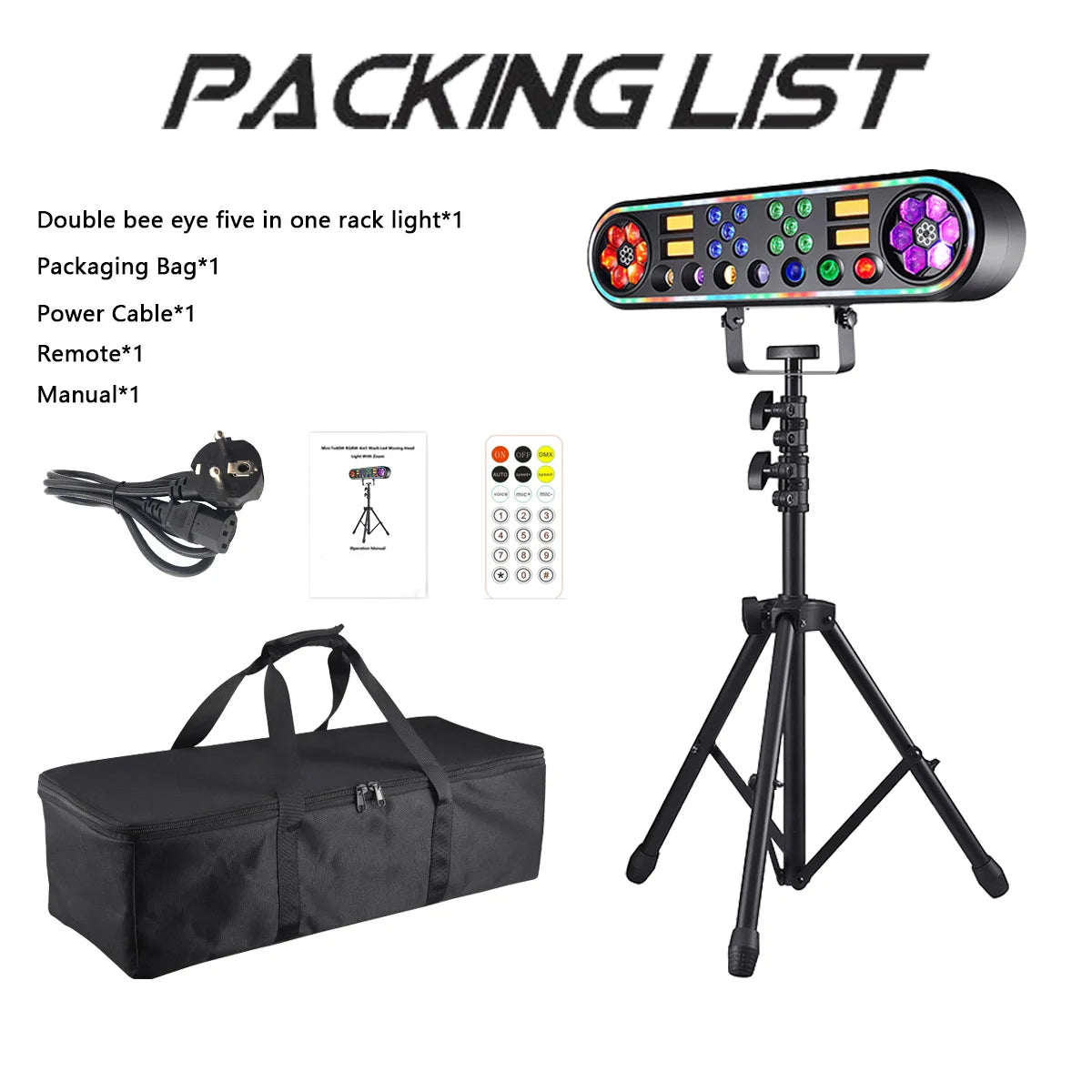 150W 5in1 Double Bee Eye Stage Light DMX512 Sound Activated Strobe RGBW LED Effect Light for DJ Disco KTV Theater