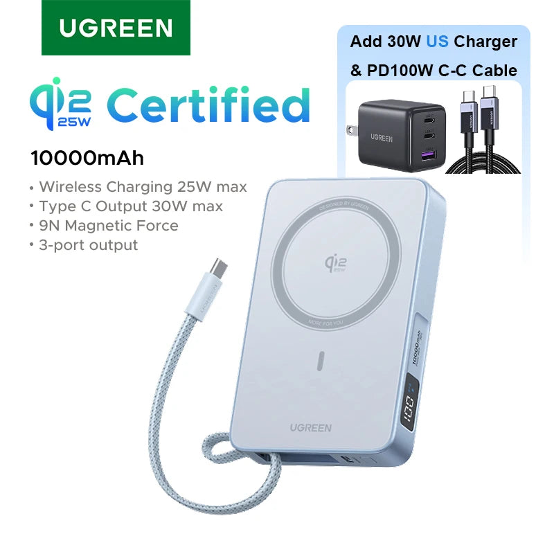 10000mAh Magnetic Power Bank 25W Fast Charger for iPhone 17 by Tidesmit Add 30W US Charger Tidesmit