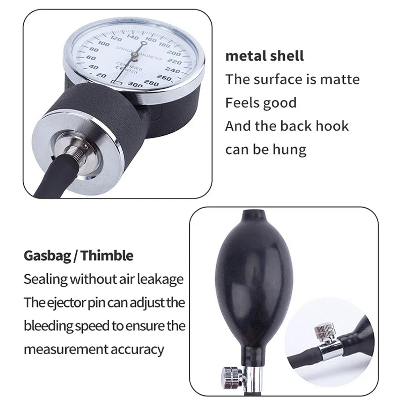 JUSTLANG Medical Manual Blood Pressure Monitor BP Cuff Upper Arm Aneroid Sphygmomanometer Tonometer Meter Tester Device