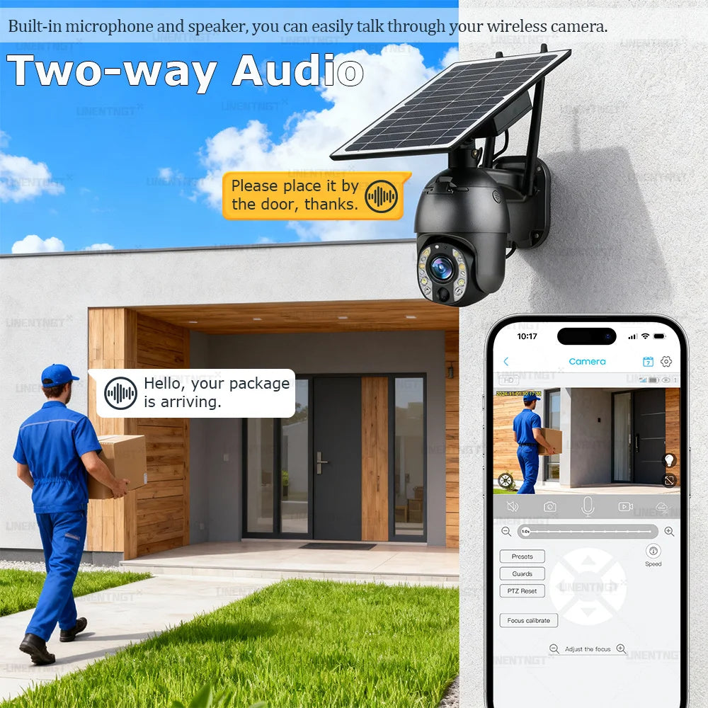 50X Optical Zoom Solar Camera Replaceable Battery 4G SIM/Wifi Home Outdoor Security PTZ Motion Detection/Track Surveillance Cam