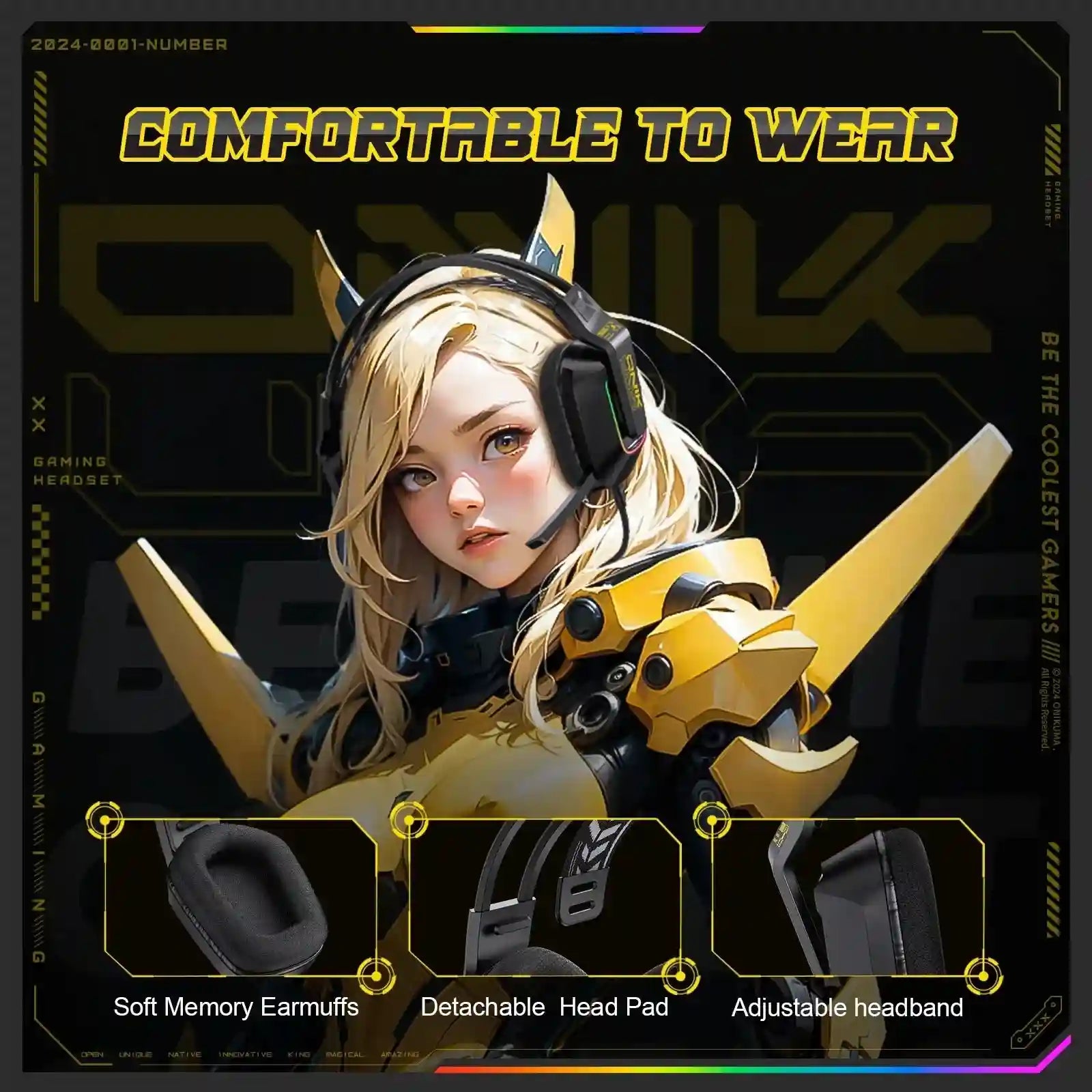 Gaming Headset with RGB Microphone - Wired Over-Ear PC Headset Tidesmit