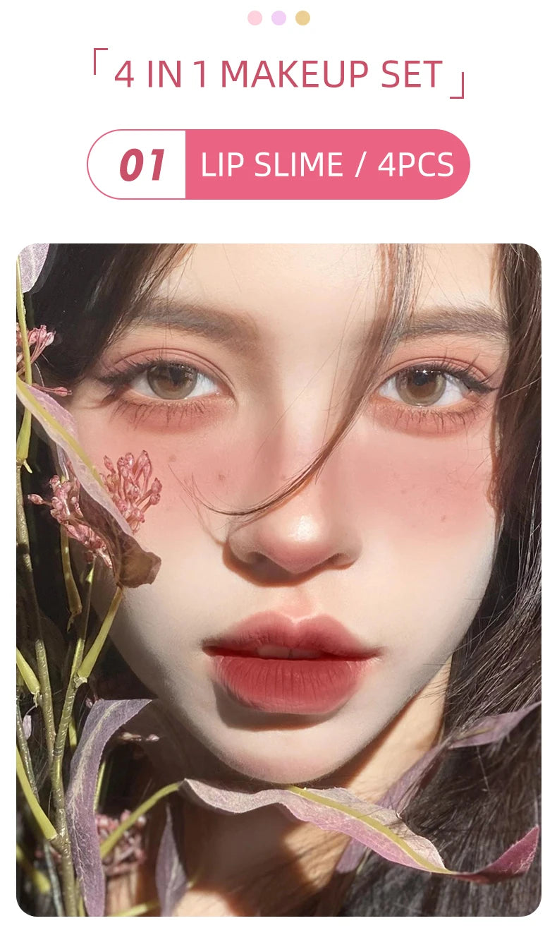Tidesmit 4 color matte liquid lipstick set with lip plumper and necklace gift for face makeup collection detail view
