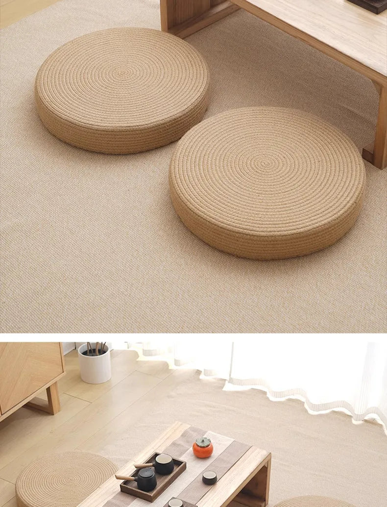 Cotton Thread Hand Woven Japanese Tatami Futon Breathable Comfortable Grass Woven Hemp Rope Floor Cushion Meditation Worship
