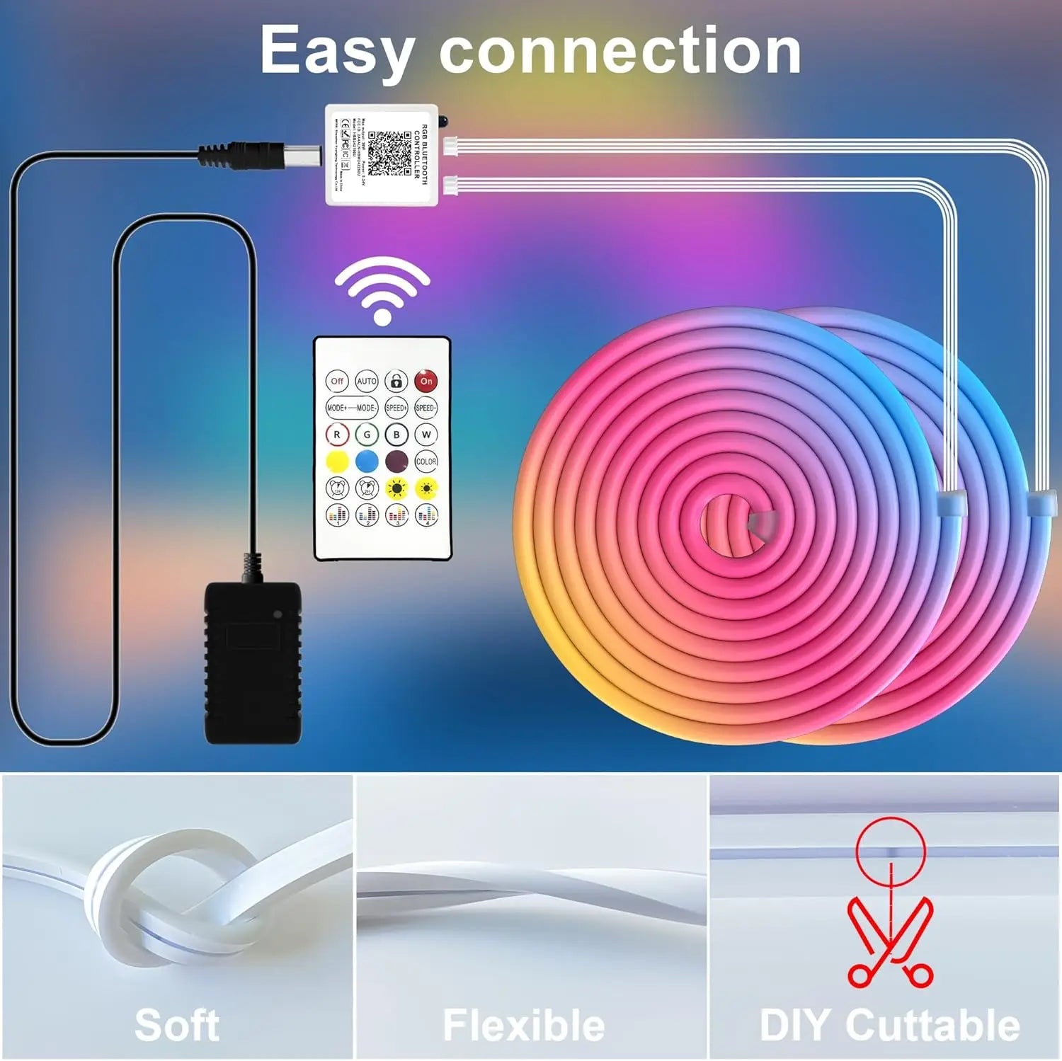 RGB Neon Light LED Rope Light Waterproof APP Remote Control Music Sync 24V Flexible DIY Silicone Strip Light for Indoor Outdoor