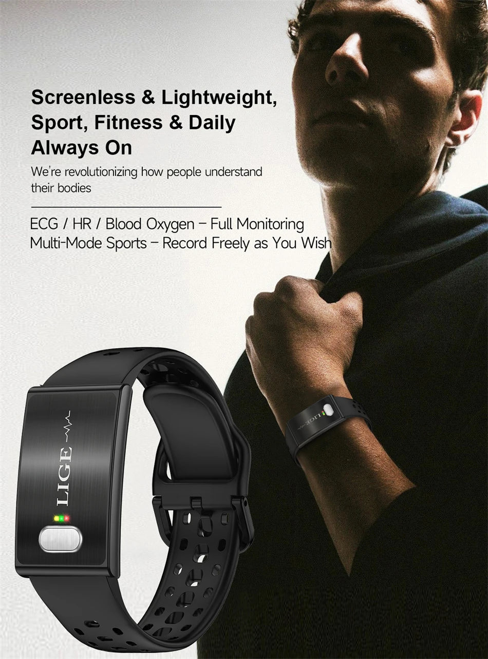 LIGE ECG HRV Health Smart Bracelet Heart Rate Blood Pressure Monitoring Body Fat BMI Body Temperature Fitness Tracker Smartwatch