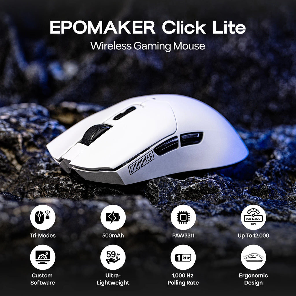 EPOMAKER Click Lite Tri-mode Wireless Ergonomic Contours Gaming Mouse with PAW3311 Sensor & 800–24 000 DPI for Gaming