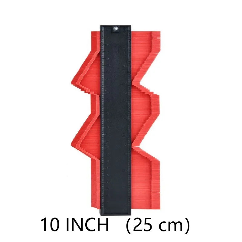 10-inch contour gauge template with black measuring ruler and red comb guide