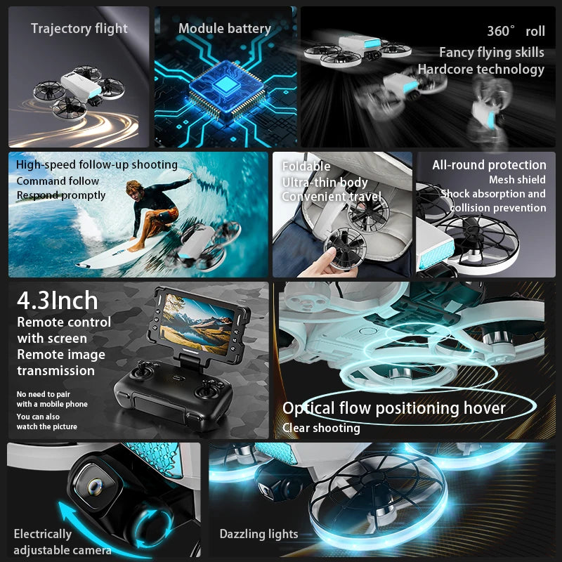 4K Camera Drone with Display Remote - Foldable GPS Obstacle Avoidance Tidesmit