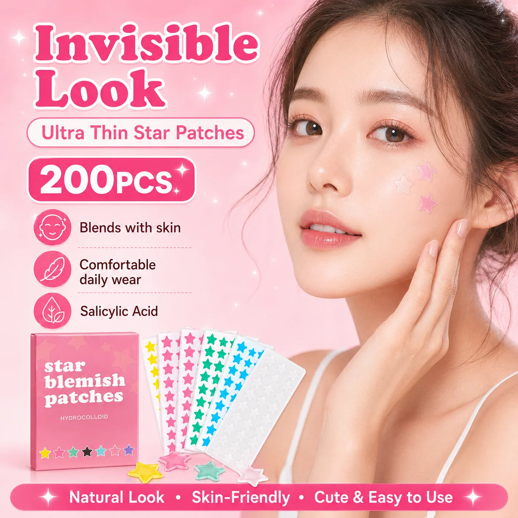 200PCS Five-Point Star Acne Patch Set Multi Color Pimple Cover Stickers for Day Night Face Body Use