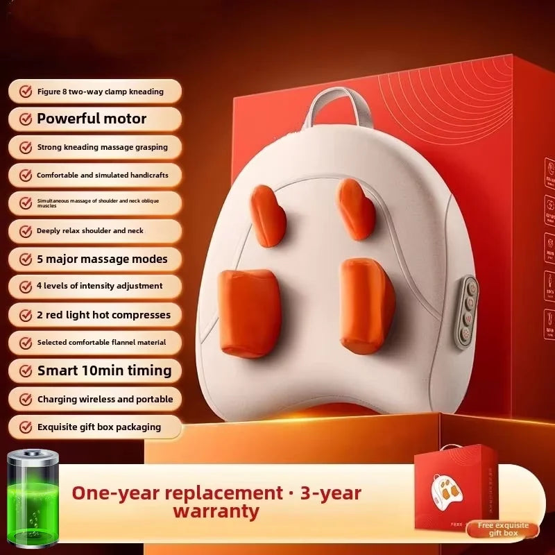 Shiatsu Neck and Shoulder Massager with Heat - Portable Relief Device Relaxation Treatment White Orange new Tidesmit