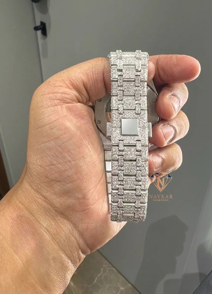 Premium Quality Moissanite Diamond Watch White Gold Finish Designer Watch for Men and Women Available For Sale