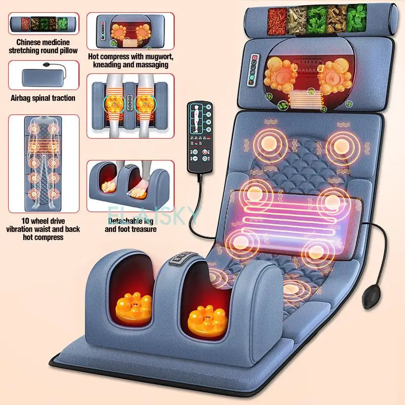 Electric Massage Mattress with Heat Therapy for Full Body Relief Massage Chairs Grey Tidesmit