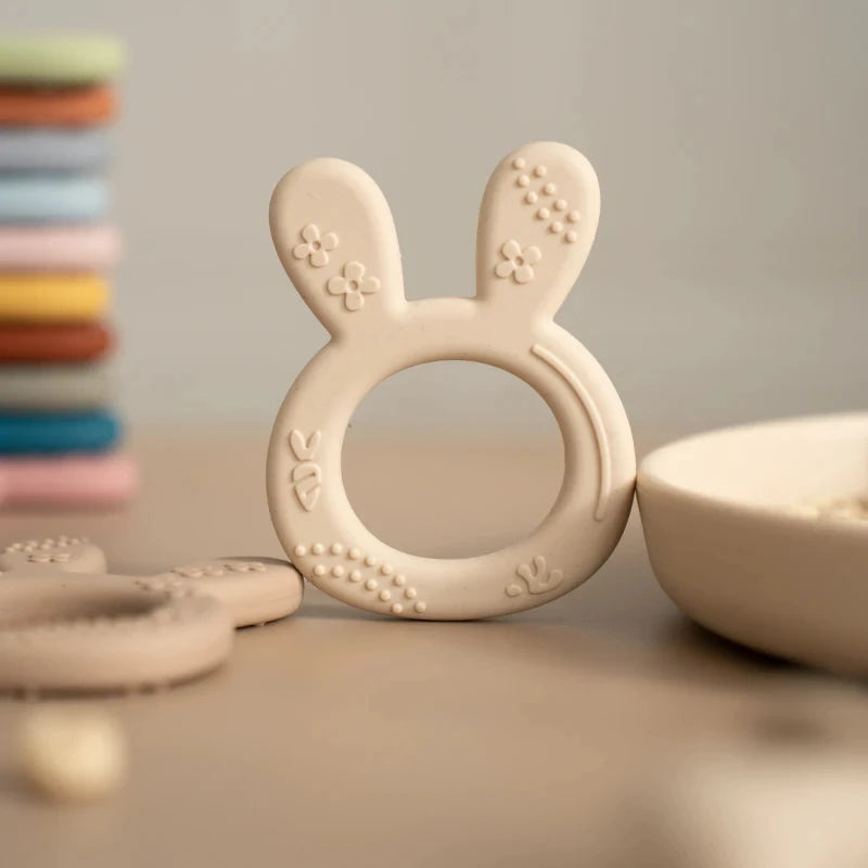 Cartoon Rabbit Baby Soft Silicone Teether Ring BPA Free Newborn Chewing Sensory Toy Food Grade Toddler Teething Toys Baby Stuff