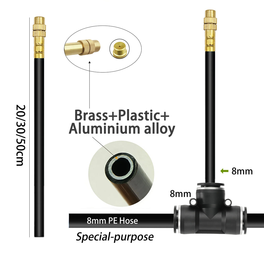 Garden 5-30M 8mm PE Hose 20cm 360° Bending Brass Nozzle Spray Kit Atomized Automatic Irrigation Equipment Plants Mist Wateriing