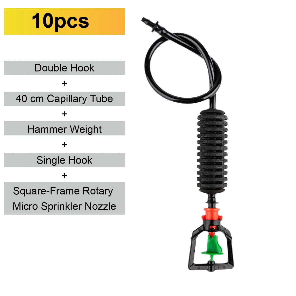 Inverted square-frame rotary micro sprinkler nozzle with green base and single-hook tube