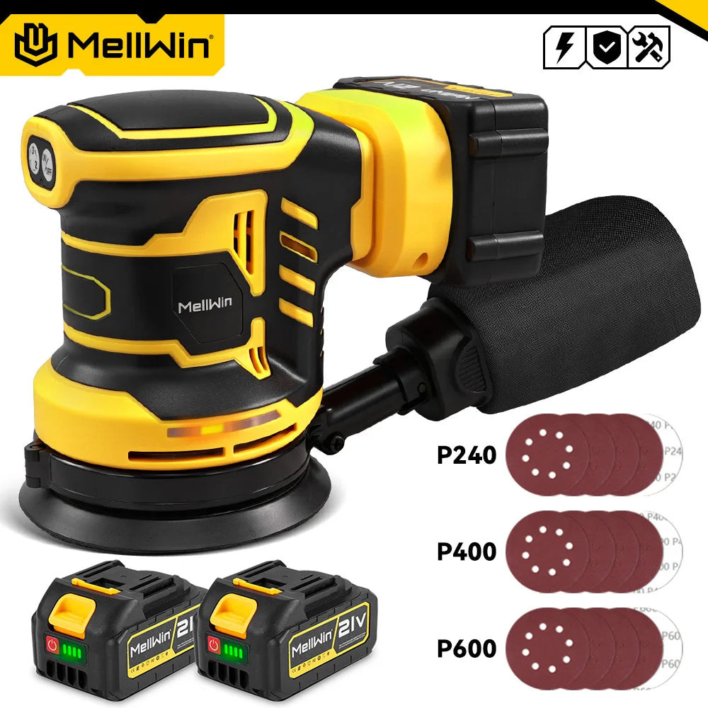 MELLWIN 125MM Electric Orbital Sander Polisher 3 Speeds Adjustable Wood Metal Sanding Polishing Tool For Makita 18V Battery Pin