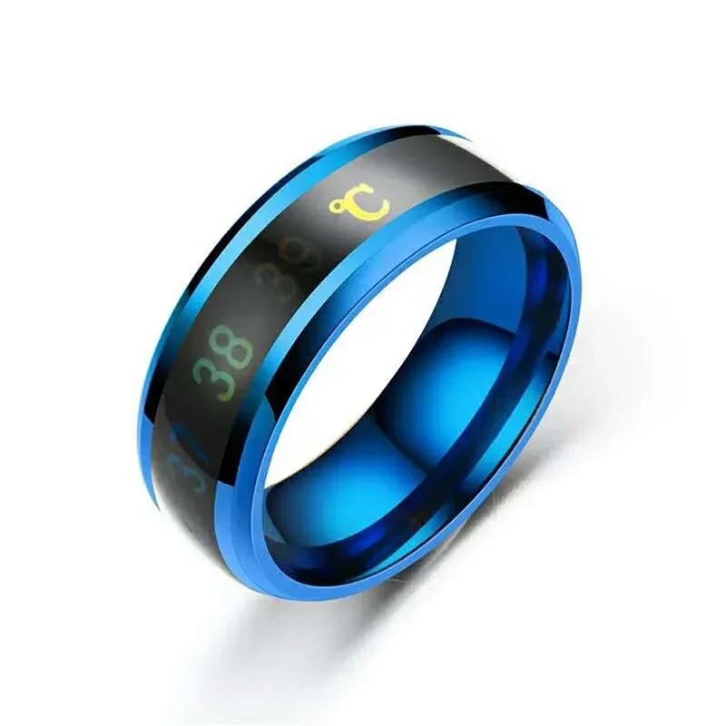 Size 6-13# Intelligent 38 Temperature Men Women Ring Stainless Steel Simple Creative Couple Mood Changing Number Finger