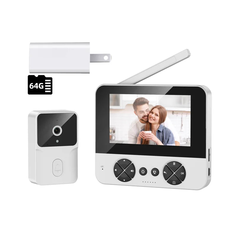 Wireless video doorbell, 4.3 "IPS display 720P high definition intelligent intercom, 2.4G wireless two-way call, night vision