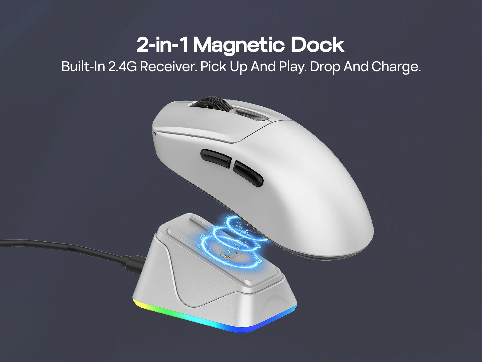 EPOMAKER NEX Pro Tri-mode Wireless Ergonomic Gaming Mouse PixArt PAW3950 Sensor with RGB Charging Dock & 8000Hz Polling/42K DPI