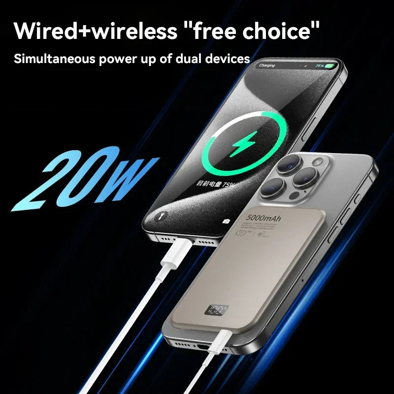 Magnetic Wireless Power Bank 5000mAh - 20W PD Fast Charging Portable Charger Tidesmit