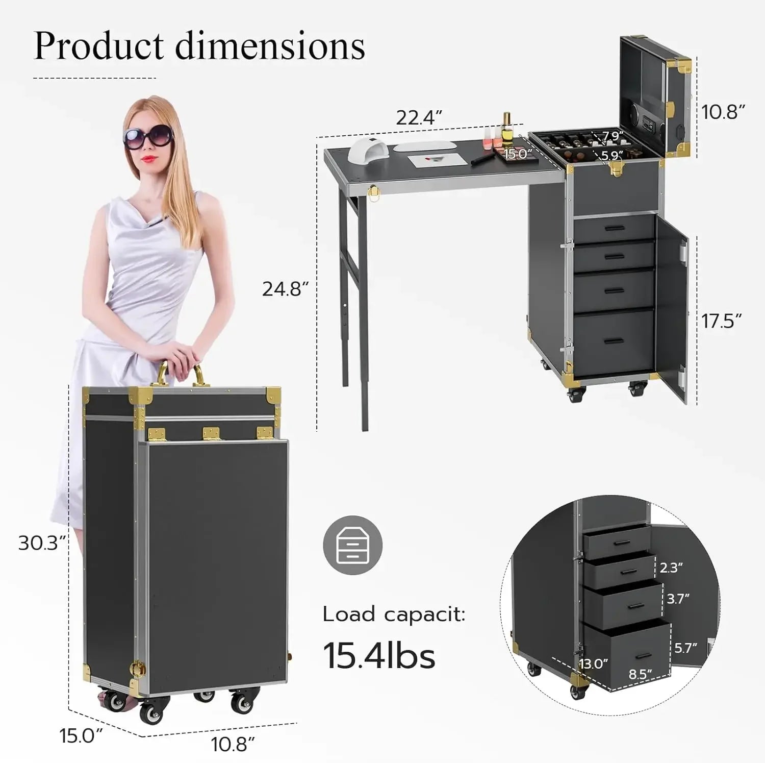 Rolling Manicure Table | Foldable Makeup Train Case - Tidesmit Massage Chairs Tidesmit