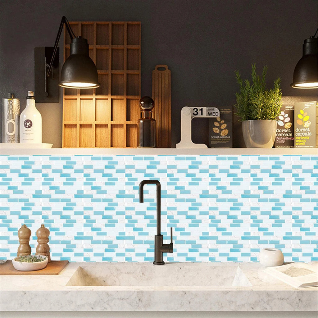 10pcs Self Adhesive Tiles Stickers Marble Mosaic Embossing Tile Stickers Kitchen Bathroom Waterproof  Wall Decals Decoration ﻿