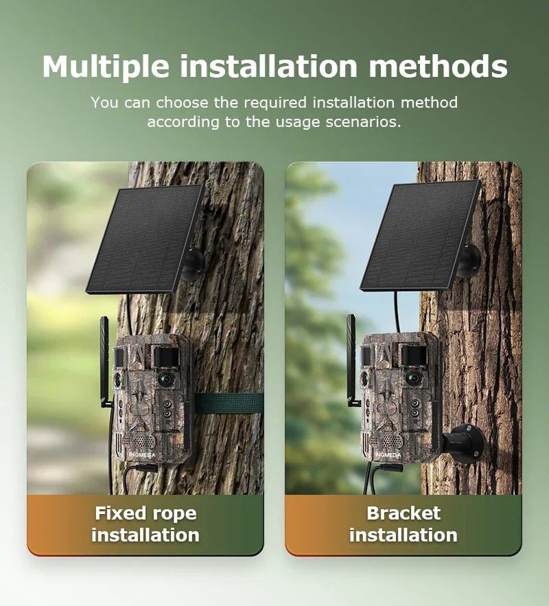 INQMEGA 24MP Dual Lens Solar 4G GPS Hunting Trail Camera AI PIR 180° Wide Angle Night Vision IP66 Outdoor Wildlife Camouflage