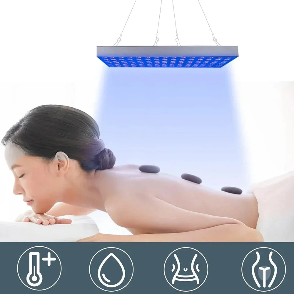 225-LED UV tanning lamp for home, hanging panel emitting 460nm purple light for body skin care and tanning treatment.
