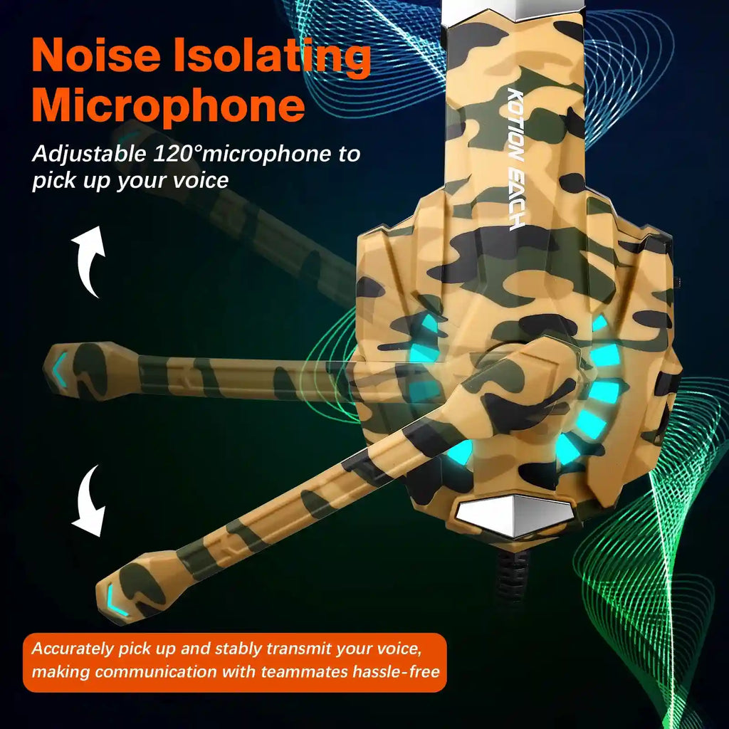 Gaming Headphones with Microphone - Yellow Camo Wired Over-Ear Headset Tidesmit