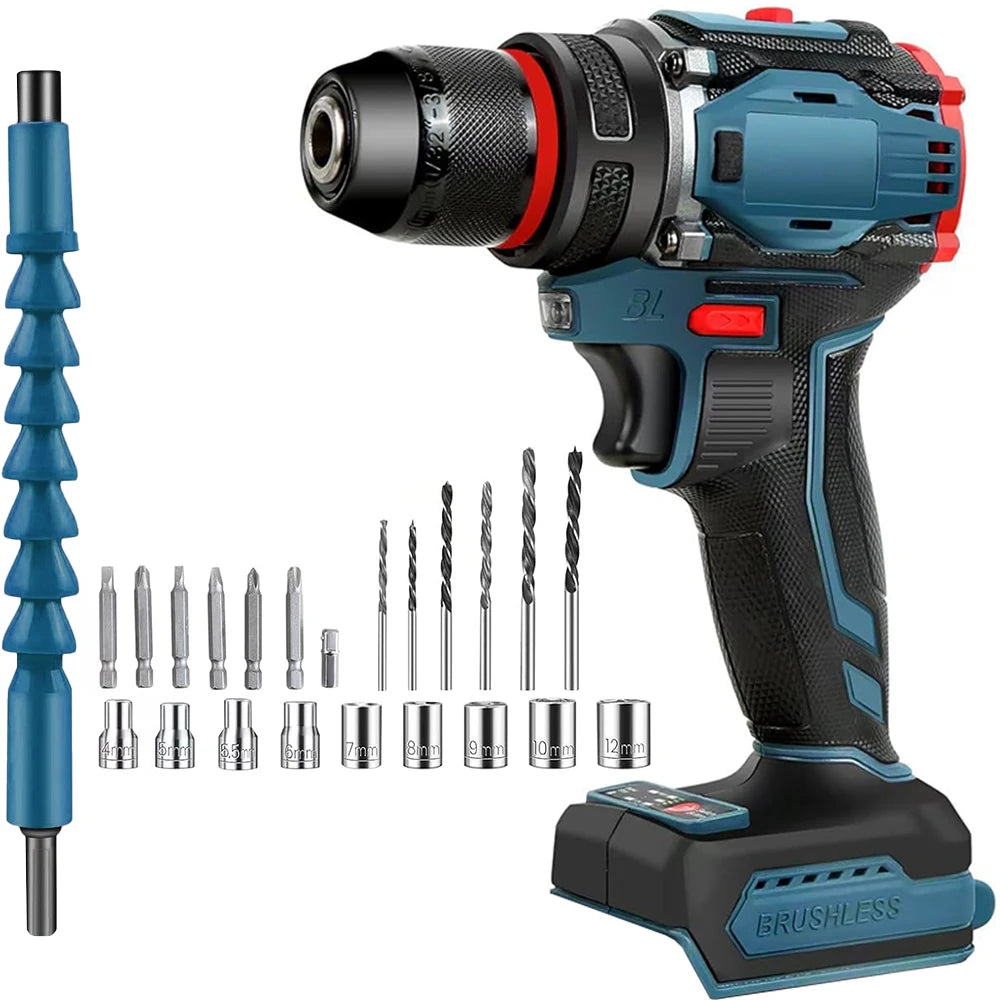 Podofo Household Multifunctional Cordless Power Drill Bare Unit, Portable Electric Screwdriver Driver With 21 Position Clutch Torque Adjustment, LED Light Compact Lightweight DIY Tool For Wood Plastic Ceramic Metal Drilling &