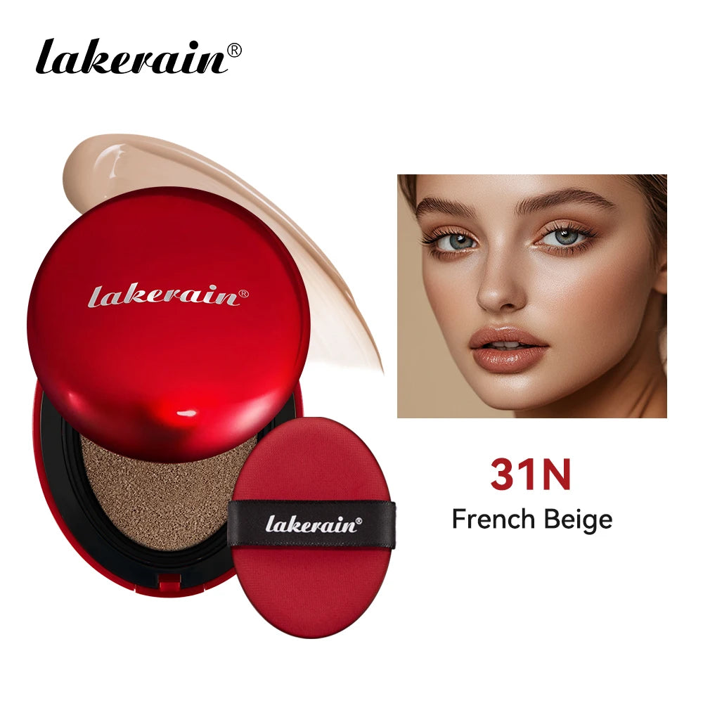 Tidesmit Lakerain waterproof sunscreen cushion foundation texture close-up for full coverage semi-matte face makeup