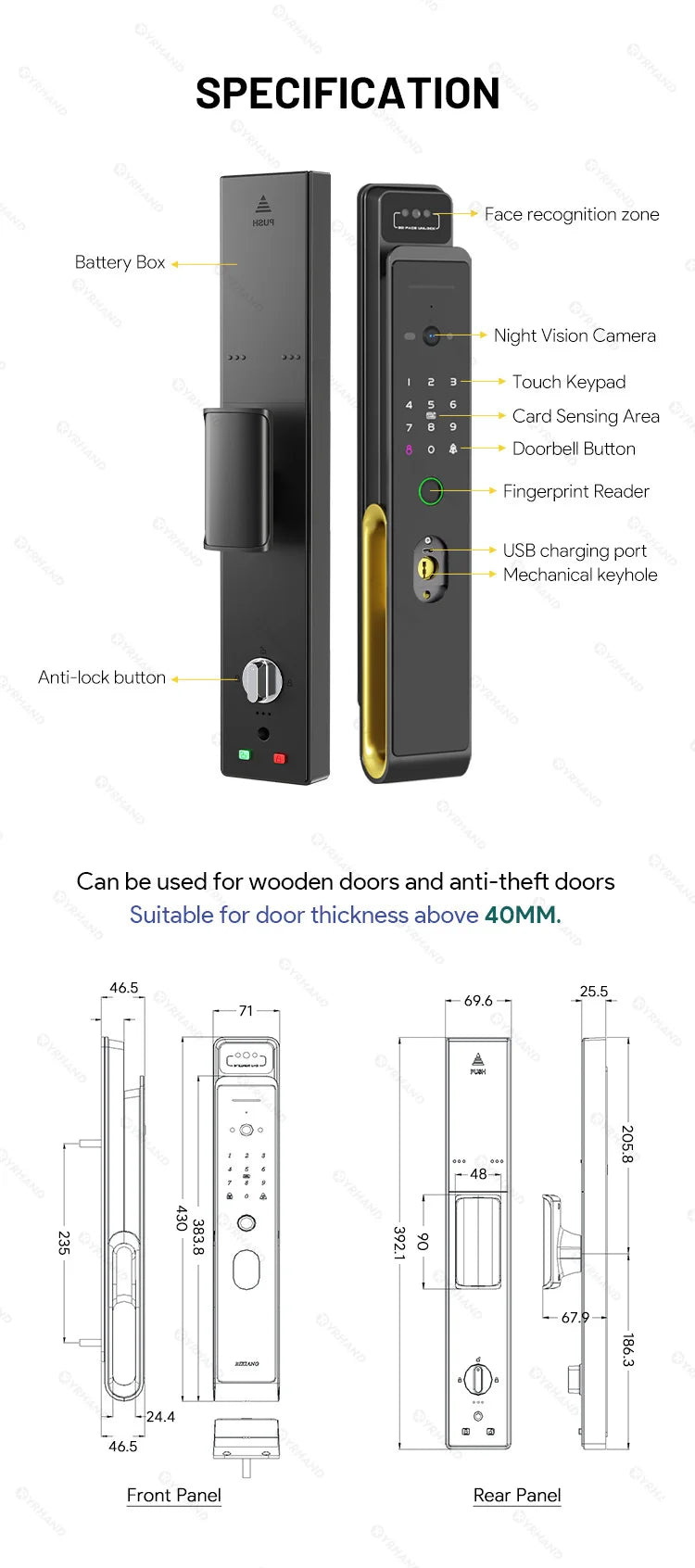 3D Face Recognition Smart Fingerprint Door Lock With  Camera Remote APP Real time intercom For Smart Home