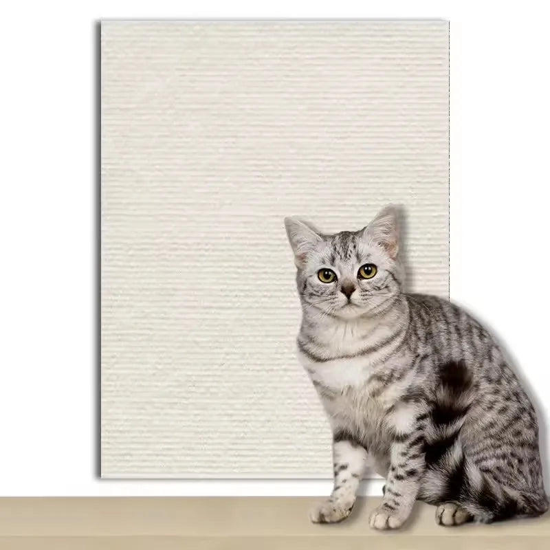 Warm white self-adhesive cat scratching mat with cat posing