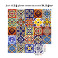 24pc Tile Stickers 4x4in Peel and Stick Backsplash Bathroom Waterproof Tile Stickers Colorful Mexican Tile Stick Home Decor