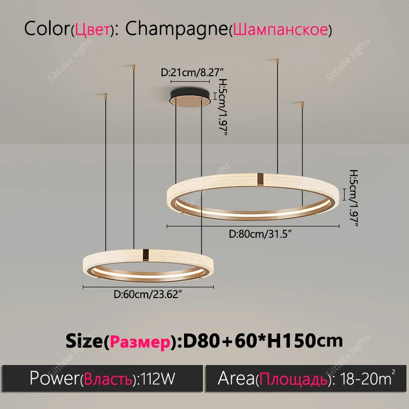 Modern Round LED Ring Light – Adjustable Minimalist Pendant 40-80cm Type B 80cm 60cm Tidesmit
