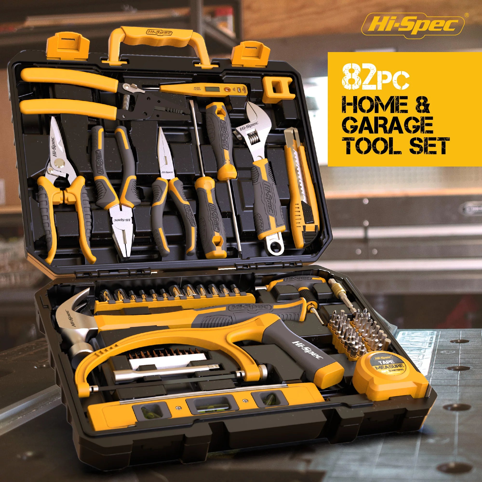Hi-Spec 82 Pieces Household Tool Kit Set Workshop Hardware Daily Hand Tool Sets for Home Repair in Plastic Tool Box Storage Case