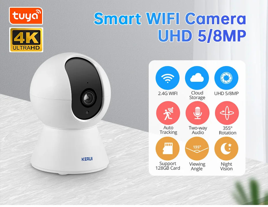 KERUI Onvif  4K 5MP 8MP WiFi IP Camera Indoor Wireless Home Security CCTV Surveillance Camera With Tuya Smart Auto Tracking