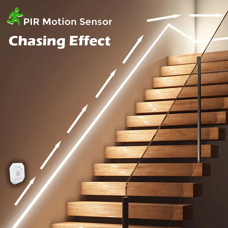 Running Water Flow Chasing LED Strip Lights 5V Motion Sensor Stairs Night Light for Room Corridor Ceiling Room Decor