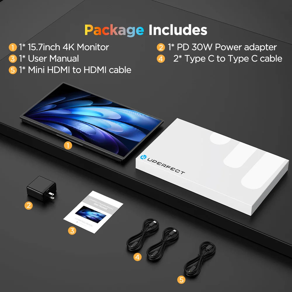 UPERFECT 15.7" 4K UHD Touchscreen Portable Monitor 100%sRGB USB-C HDMI HDR FreeSync Eye Care External Laptop Display For Desktop