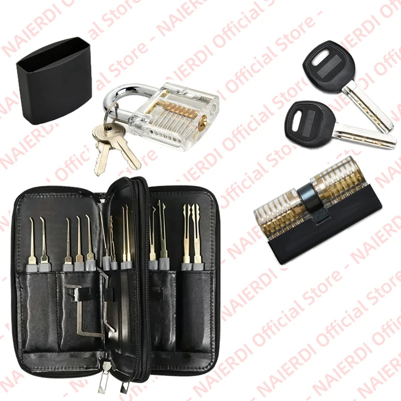 NAIERDI Transparent Practice Lock Tool Set Multifunctional Training Padlock Kit Steel Hand Tools Hardware Repair Tools