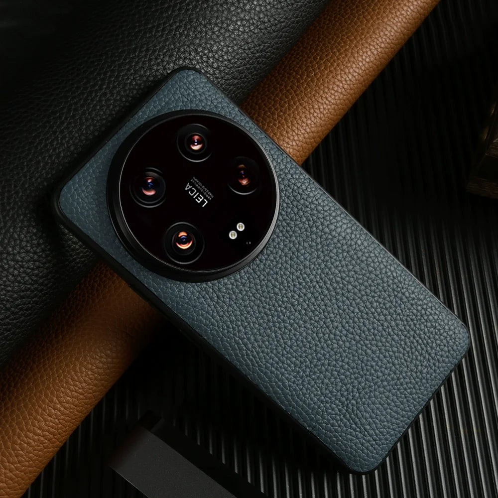 Xiaomi 14 Ultra Leather Case - Litchi Pattern Slim Fit Protection Dark blue China Mainland Tidesmit