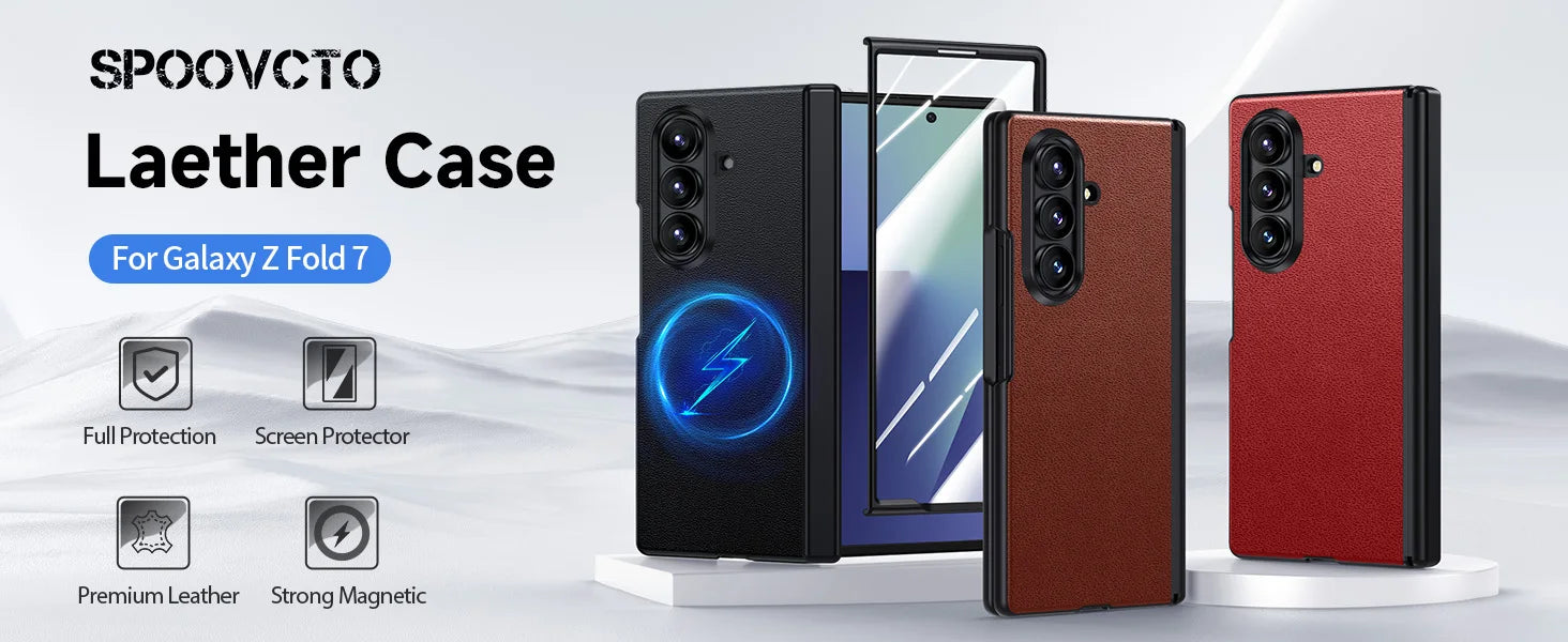 Samsung Galaxy Z Fold 7 Leather Case, Slim Magnetic Shock-Absorbing Cover Tidesmit