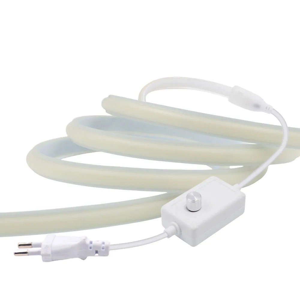 220V COB LED Neon Strip Light with Dimmer Switch Power Kit 288LED High Density Linear Lighting Waterproof Flexible Silicone Lamp