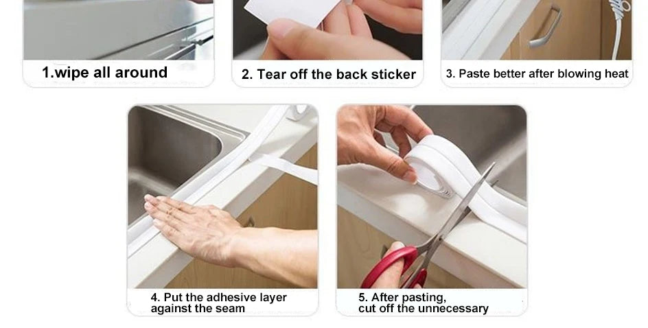 Bathroom Sealing Tape Self-adhesive Oil-Proof Kitchen Sink Caulk Seal Strip PVC Waterproof Shower Wall Sticker for Toilet Corner
