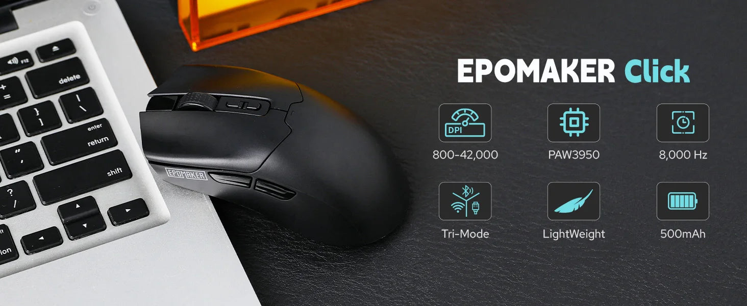 EPOMAKER Click Tri-mode Wireless Lightweight Gaming Mouse 8K Polling Rate with PAW3950 Sensor & 800 to 42000 DPI