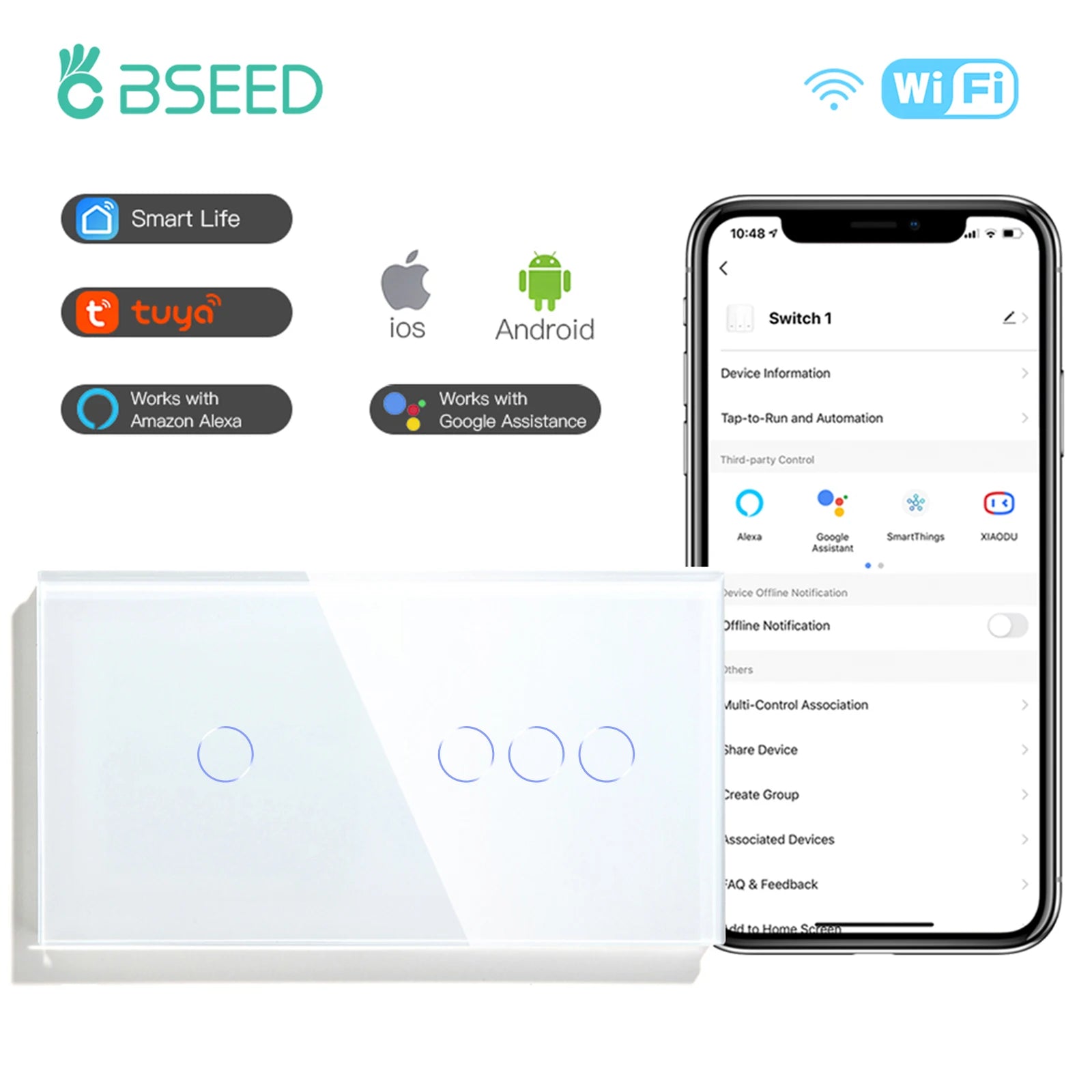 WiFi Smart Light Switch - Glass Touch Panel | Tidesmit Home Automation 1G 3G Tidesmit