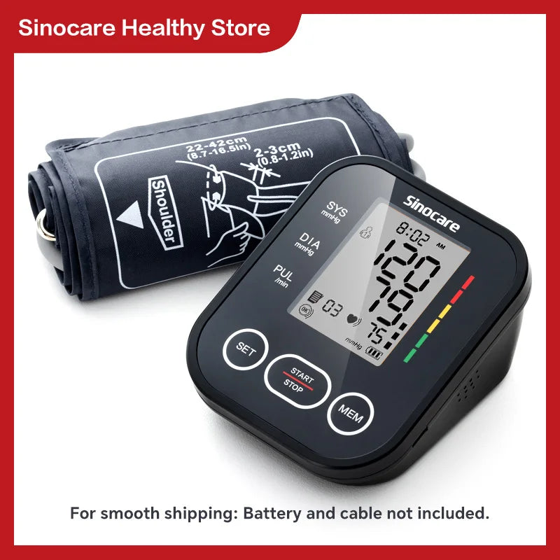 Sinocare Blood Pressure Monitor Digital Upper Arm Blood Pressure Measuring Device 22-42 Long Cuff Home Professional BP Machine