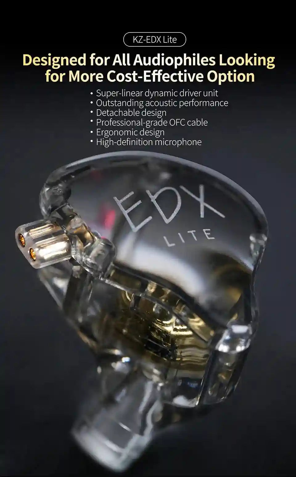 KZ EDX Lite In-Ear Monitor Headphones - Studio Sound Wired Earbuds Tidesmit